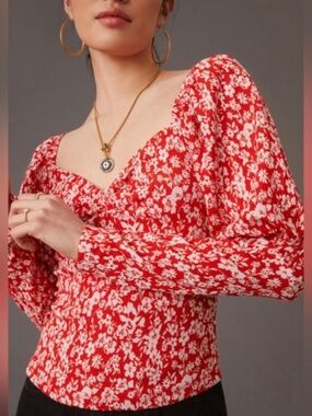 Anthropologie Sweetheart Smocked Micro Floral Blouse Top